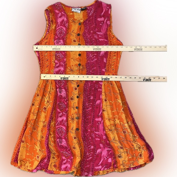 90’s Boho Vibrant Pink and Orange Sleeveless Dress size M - Picture 7 of 9